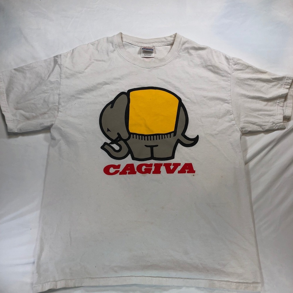 Vintage Cagiva Elephant Motorcycle T Shirt Hanes Heavyweight White Large Metro